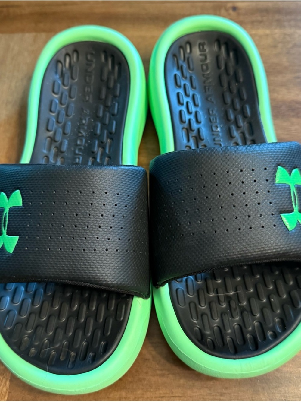 Under Armour Kids Black and Neon Green Slide Sandals